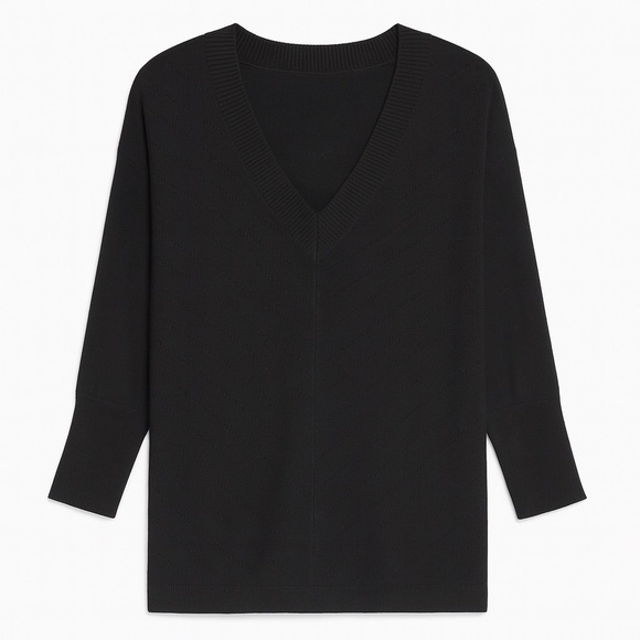 NWT Talbots Black V-Neck Chevron Knit 3/4 Sleeve Sweater Size Medium - Picture 1 of 6